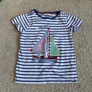 Mini Boden Navy Striped Tee with Sailboat Design